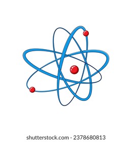 physics atom cartoon. orbit nuclear, micro nucleus, molecular technology physics atom sign. isolated symbol vector illustration