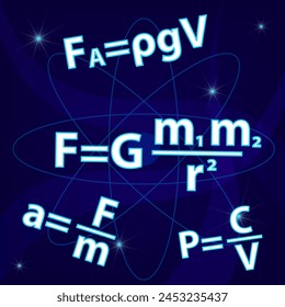 Physics background with formulas on dark blue. School education presentation your web site design, app, UI. EPS10.