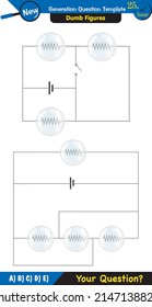 Physics, basic electric circuits, next generation question template, dumb physics figures, exam question, eps