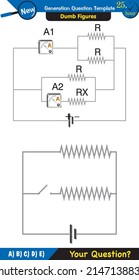 Physics, basic electric circuits, next generation question template, dumb physics figures, exam question, eps