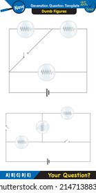 Physics, basic electric circuits, next generation question template, dumb physics figures, exam question, eps