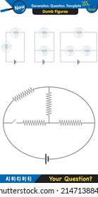 Physics, basic electric circuits, next generation question template, dumb physics figures, exam question, eps