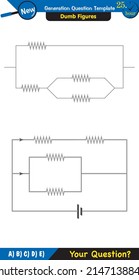 Physics, basic electric circuits, next generation question template, dumb physics figures, exam question, eps