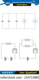 Physics, basic electric circuits, next generation question template, dumb physics figures, exam question, eps