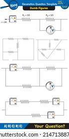 Physics, basic electric circuits, next generation question template, dumb physics figures, exam question, eps