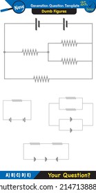 Physics, basic electric circuits, next generation question template, dumb physics figures, exam question, eps