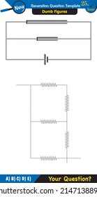 Physics, basic electric circuits, next generation question template, dumb physics figures, exam question, eps