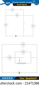 Physics, basic electric circuits, next generation question template, dumb physics figures, exam question, eps