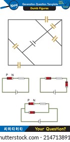 Physics, basic electric circuits, next generation question template, dumb physics figures, exam question, eps