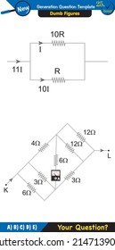 Physics, basic electric circuits, next generation question template, dumb physics figures, exam question, eps