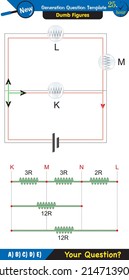 Physics, basic electric circuits, next generation question template, dumb physics figures, exam question, eps