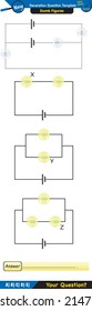 Physics, basic electric circuits, next generation question template, dumb physics figures, exam question, eps