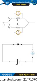 Physics, basic electric circuits, next generation question template, dumb physics figures, exam question, eps