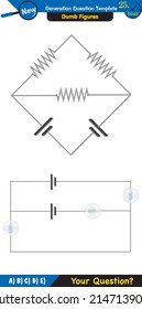 Physics, basic electric circuits, next generation question template, dumb physics figures, exam question, eps