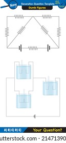 Physics, basic electric circuits, next generation question template, dumb physics figures, exam question, eps