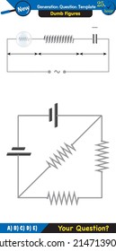 Physics, basic electric circuits, next generation question template, dumb physics figures, exam question, eps