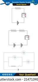 Physics, basic electric circuits, next generation question template, dumb physics figures, exam question, eps