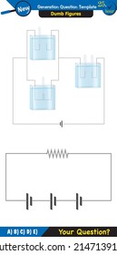 Physics, basic electric circuits, next generation question template, dumb physics figures, exam question, eps