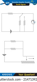 Physics, basic electric circuits, next generation question template, dumb physics figures, exam question, eps