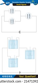 Physics, basic electric circuits, next generation question template, dumb physics figures, exam question, eps