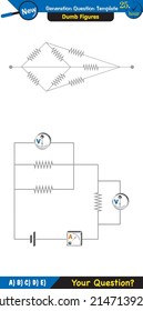 Physics, basic electric circuits, next generation question template, dumb physics figures, exam question, eps