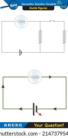 Physics, basic electric circuits, next generation question template, dumb physics figures, exam question, eps