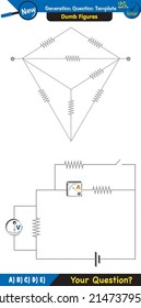 Physics, basic electric circuits, next generation question template, dumb physics figures, exam question, eps