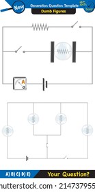 Physics, basic electric circuits, next generation question template, dumb physics figures, exam question, eps
