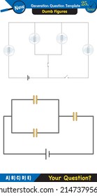Physics, basic electric circuits, next generation question template, dumb physics figures, exam question, eps