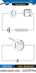 Physics, basic electric circuits, next generation question template, dumb physics figures, exam question, eps