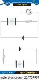 Physics, basic electric circuits, next generation question template, dumb physics figures, exam question, eps