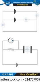 Physics, basic electric circuits, next generation question template, dumb physics figures, exam question, eps