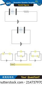 Physics, basic electric circuits, next generation question template, dumb physics figures, exam question, eps