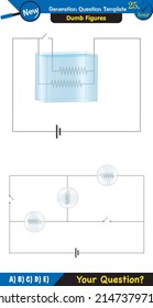 Physics, basic electric circuits, next generation question template, dumb physics figures, exam question, eps