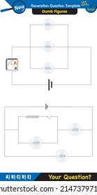 Physics, basic electric circuits, next generation question template, dumb physics figures, exam question, eps