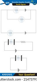 Physics, basic electric circuits, next generation question template, dumb physics figures, exam question, eps