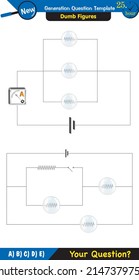 Physics, basic electric circuits, next generation question template, dumb physics figures, exam question, eps