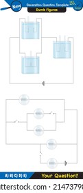 Physics, basic electric circuits, next generation question template, dumb physics figures, exam question, eps