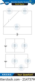 Physics, basic electric circuits, next generation question template, dumb physics figures, exam question, eps