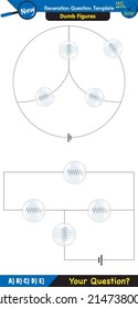 Physics, basic electric circuits, next generation question template, dumb physics figures, exam question, eps