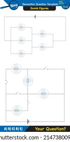 Physics, basic electric circuits, next generation question template, dumb physics figures, exam question, eps