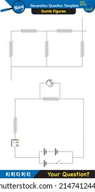 Physics, basic electric circuits, next generation question template, dumb physics figures, exam question, eps