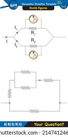 Physics, basic electric circuits, next generation question template, dumb physics figures, exam question, eps