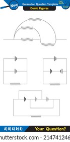 Physics, basic electric circuits, next generation question template, dumb physics figures, exam question, eps