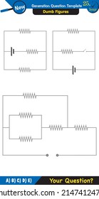 Physics, basic electric circuits, next generation question template, dumb physics figures, exam question, eps