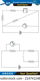 Physics, basic electric circuits, next generation question template, dumb physics figures, exam question, eps