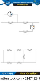 Physics, basic electric circuits, next generation question template, dumb physics figures, exam question, eps