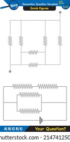 Physics, basic electric circuits, next generation question template, dumb physics figures, exam question, eps