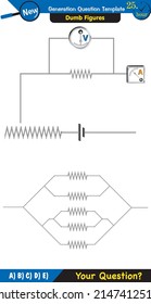 Physics, basic electric circuits, next generation question template, dumb physics figures, exam question, eps