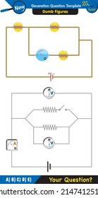 Physics, basic electric circuits, next generation question template, dumb physics figures, exam question, eps